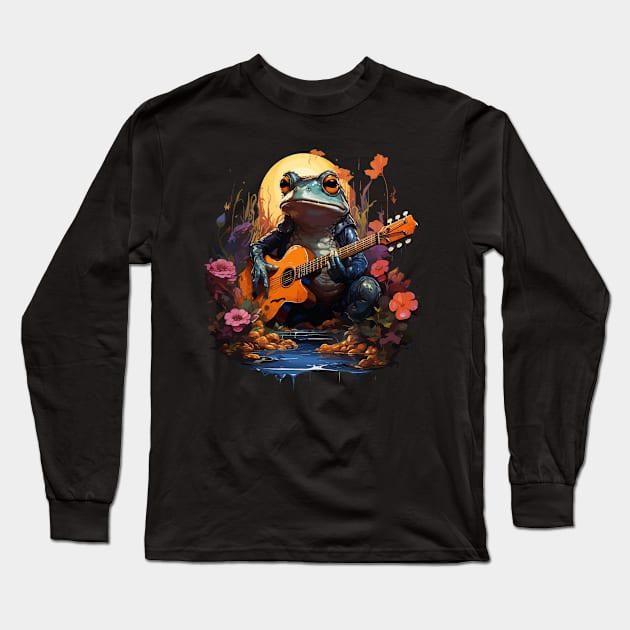 Frog Playing Guitar Long Sleeve T-Shirt by JH Mart